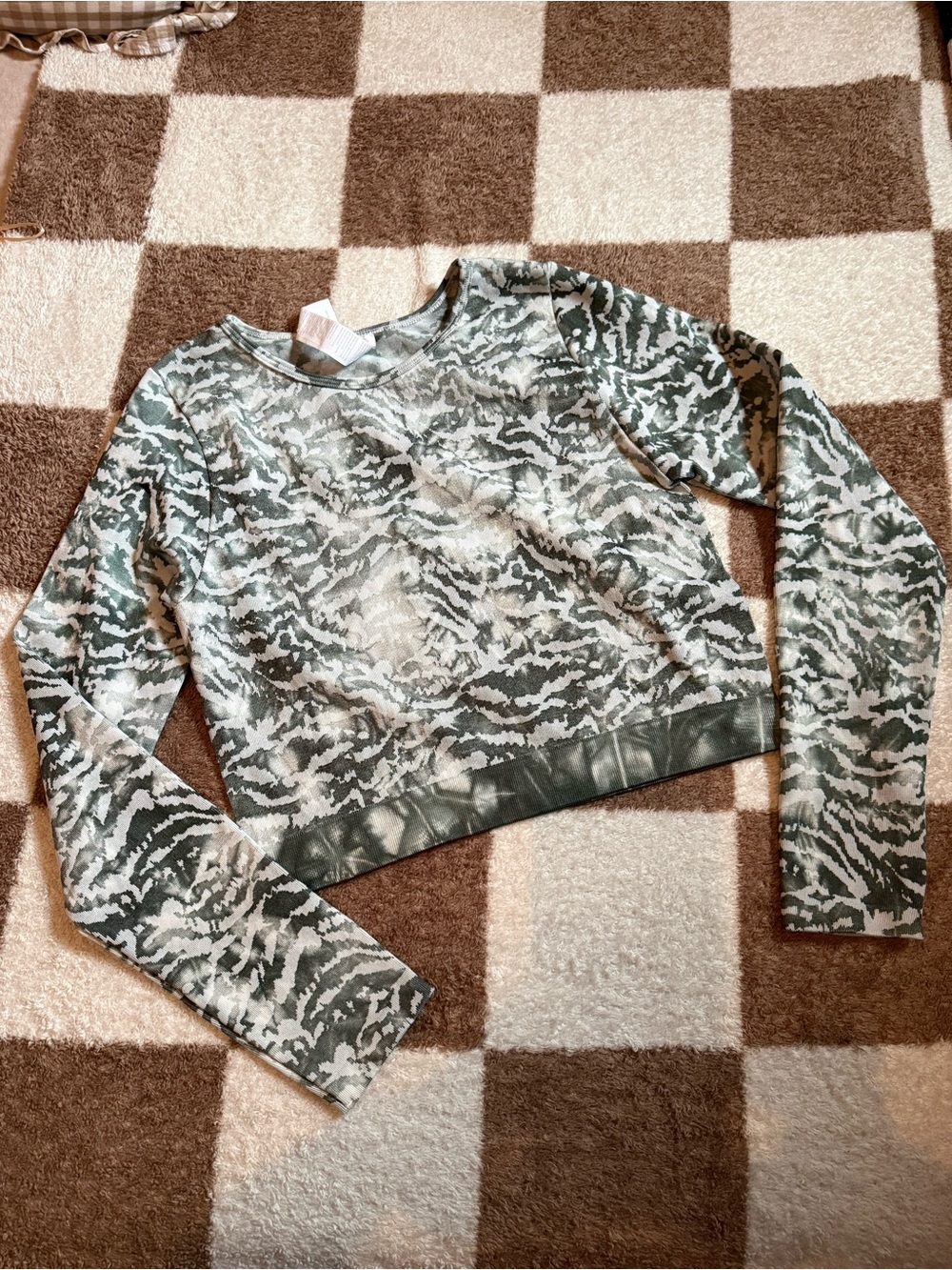 Fabletics Green & Cream Camouflage Crewneck Sweater